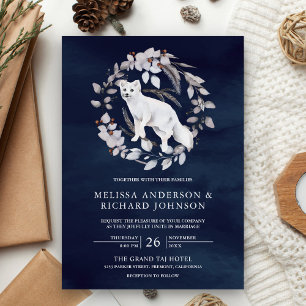 Convites Casamento Naval de Raposa Ártica em Aquarela Rústi
