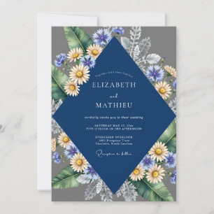 Convites Casamento Navy Amarelo Daisy Sage