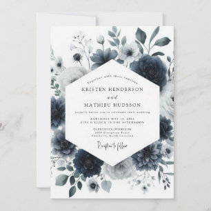 Convites Casamento Navy Aquarelle Bloom
