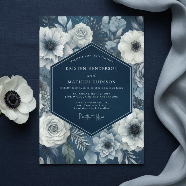 Convites Casamento Navy Bloom Moody (Criador carregado)
