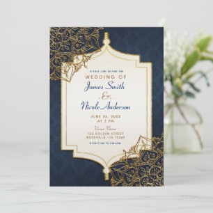 Convites Casamento Navy Blue & Gold Noites Árabes Marroquin
