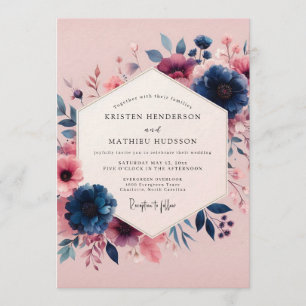 Convites Casamento Navy Blush Moody Bloom