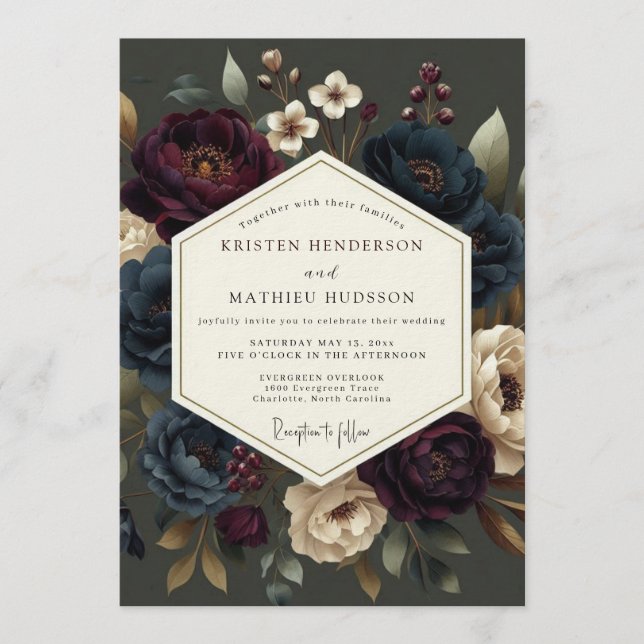 Convites Casamento Navy Claret Chiaroscuro (Frente)