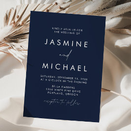 Convites Casamento Navy com Letra Minimalista Moderna