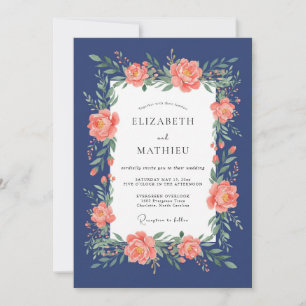 Convites Casamento Navy Coral Blossom