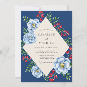 Convites Casamento Navy Crimson Blossom