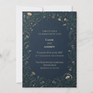 Convites Casamento Navy Gold Cardo Escocês
