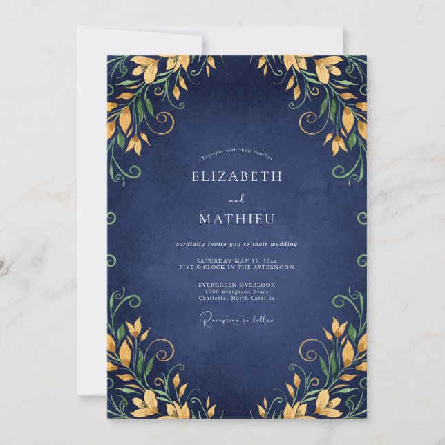 Convites Casamento Navy Golden Lily (Frente)