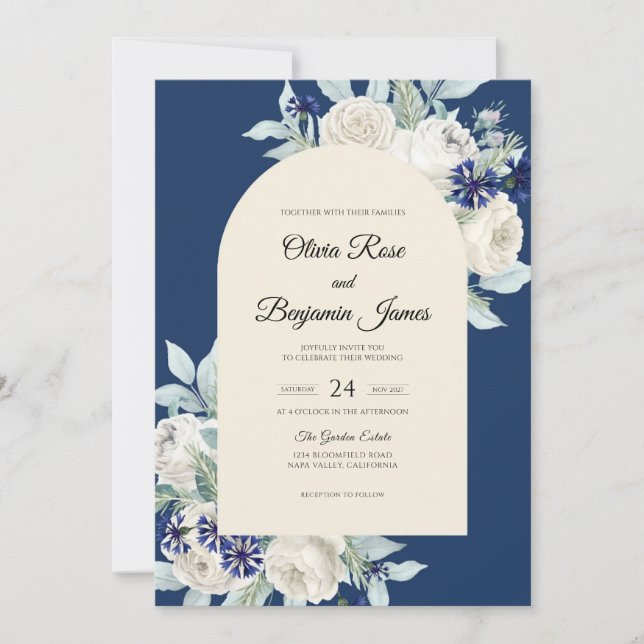 Convites Casamento Navy Ivory Bloom (Frente)
