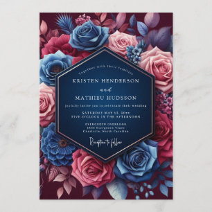 Convites Casamento Navy Jeweled Bloom