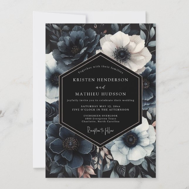 Convites Casamento Navy Moody Bloom (Frente)
