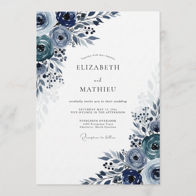 Convites Casamento Navy Moody Bloom (Frente)