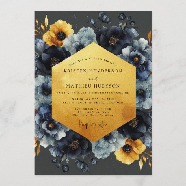 Convites Casamento Navy Ochre Chiaroscuro (Frente)