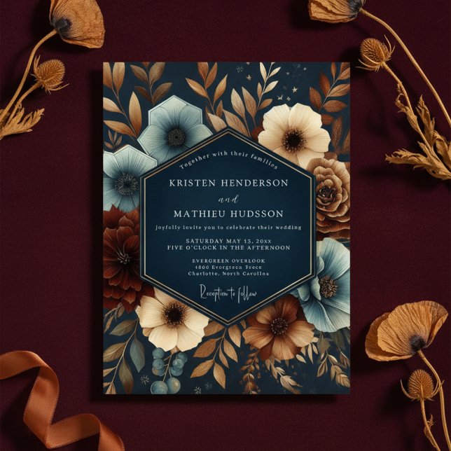 Convites Casamento Navy Opulent Bloom (Criador carregado)