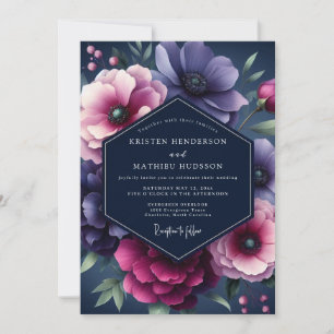 Convites Casamento Navy & Plum Dramático em Flor
