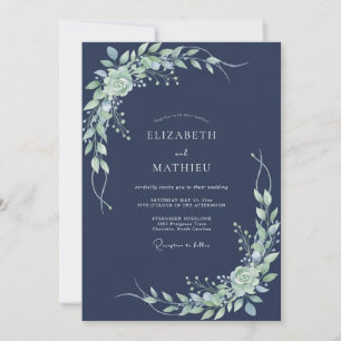 Convites Casamento Navy Verdant Flourish
