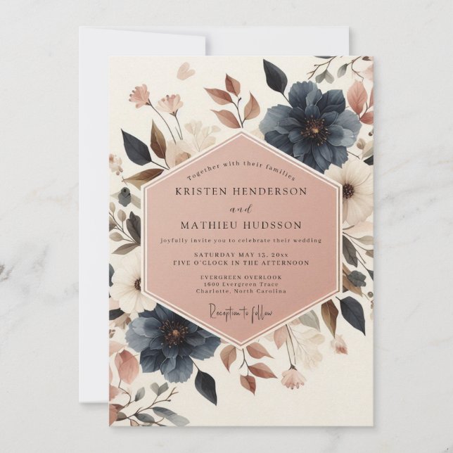 Convites Casamento Navy Woodland Bloom (Frente)