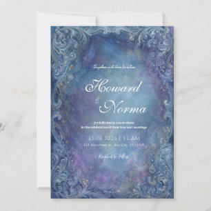 Convites Casamento Nebulosa Azul Celestial Barroca Prata