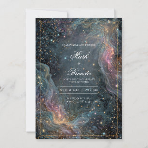 Convites Casamento Nebulosa Celestial Dourada Etérea