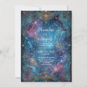Convites Casamento Nebulosa Roxa Dourada Ornamentada