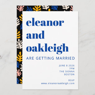 Convites Casamento Negra Azul Botânico Moderno Matisse