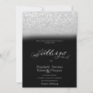 Convites Casamento Negra Do Bokeh Silver Glitter Elegante