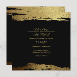 Convites Casamento Negra Dourado Moderno Faux Foil Paint St