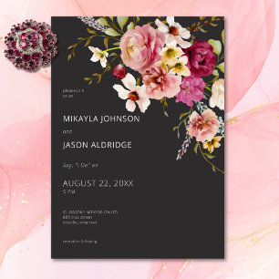 Convites Casamento Negra Floral do Verão Elegante Moderno