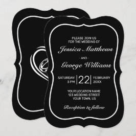 Convites Casamento Negra Minimalista Moderno do Coração