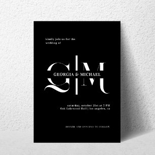 Convites Casamento Negra Minimalista Monograma Exquisita