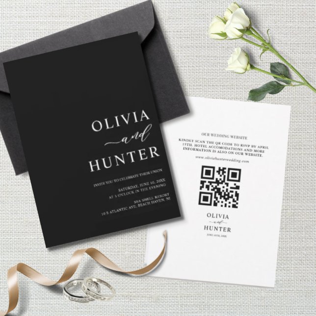 Convites Casamento Negra Moderno Elegante All-in-one (Criador carregado)