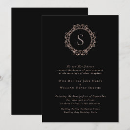 Convites Casamento Negro Blush de Cobre Monograma Elegante
