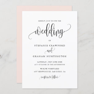 Convites Casamento Negro bonito com Script de Caligrafia