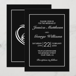 Convites Casamento Negro Branco Minimalista Moderno