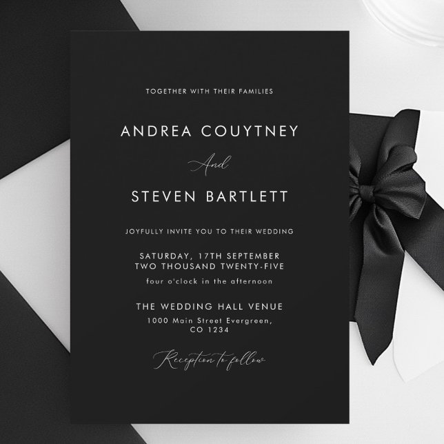 Convites Casamento Negro Clássico Elegante (Criador carregado)