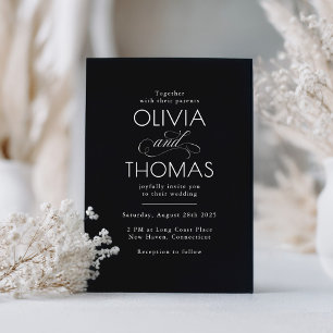 Convites Casamento Negro com Tipografia Minimalista Moderna