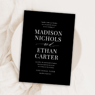 Convites Casamento Negro da Caligrafia de Script Elegante