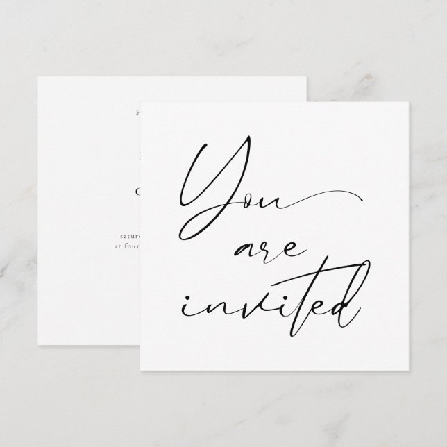 Convites Casamento Negro da Caligrafia Mínima Moderna (Frente/Verso)