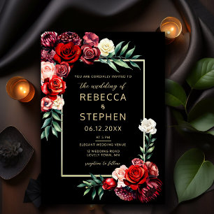 Convites Casamento Negro das Rosas vermelhas Moody Modern