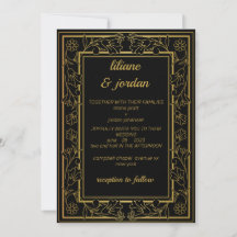 casamento negro de caligrafia dourada elegante