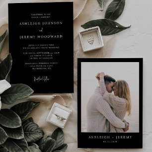 Convites Casamento Negro de Foto Elegante Simples