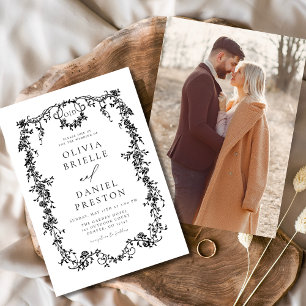 Convites Casamento Negro de Foto em Francês Vintage vitoria