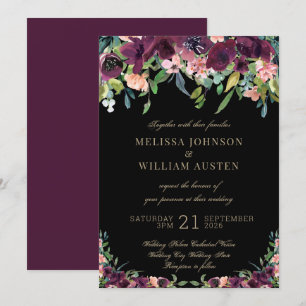 Convites Casamento Negro de Marsala Floral
