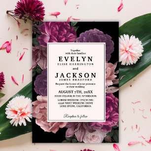 Convites Casamento negro de moagem escura floral de aquarel