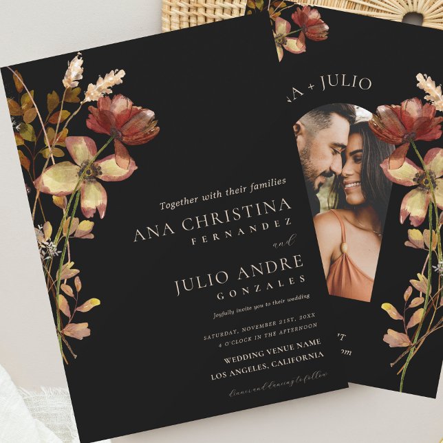 Convites Casamento Negro de outono russo Flores Selvagens d (Criador carregado)