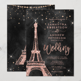 Convites Casamento negro de rosa de torre Eiffel