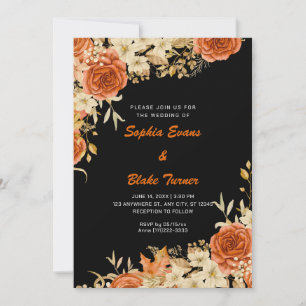 Convites Casamento Negro de Rosas Laranja do Elegante
