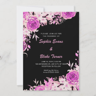 Convites Casamento Negro de Rosas Rosa Elegante