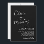 Convites Casamento Negro do Monograma de Script de Caligraf<br><div class="desc">Cartão de Convite para Casamento Preto do Script de Caligrafia Moderna Chic Minimalista. Apresentando um nome monográfico enorme em um estilo elegante, escrito à mão, com letras maiúsculas e minúsculas, escrito em branco sobre fundo preto. Um pouco de emoção entre os primeiros nomes. Personalize o convite com texto personalizado simples...</div>
