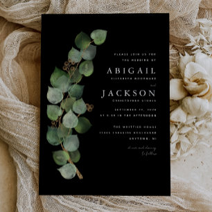 Convites Casamento Negro Dourado Eucalyptus Watercolor